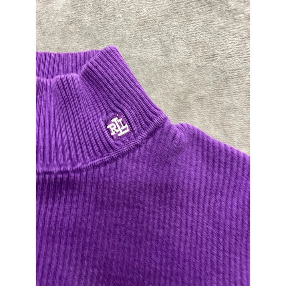 Lauren Ralph Lauren Womens Purple‎ Ribbed Mock Neck Cotton Knit Sweater Size M